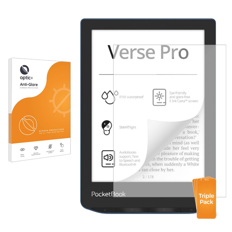 3pk Optic+ Anti-Glare Screen Protectors for PocketBook Verse Pro