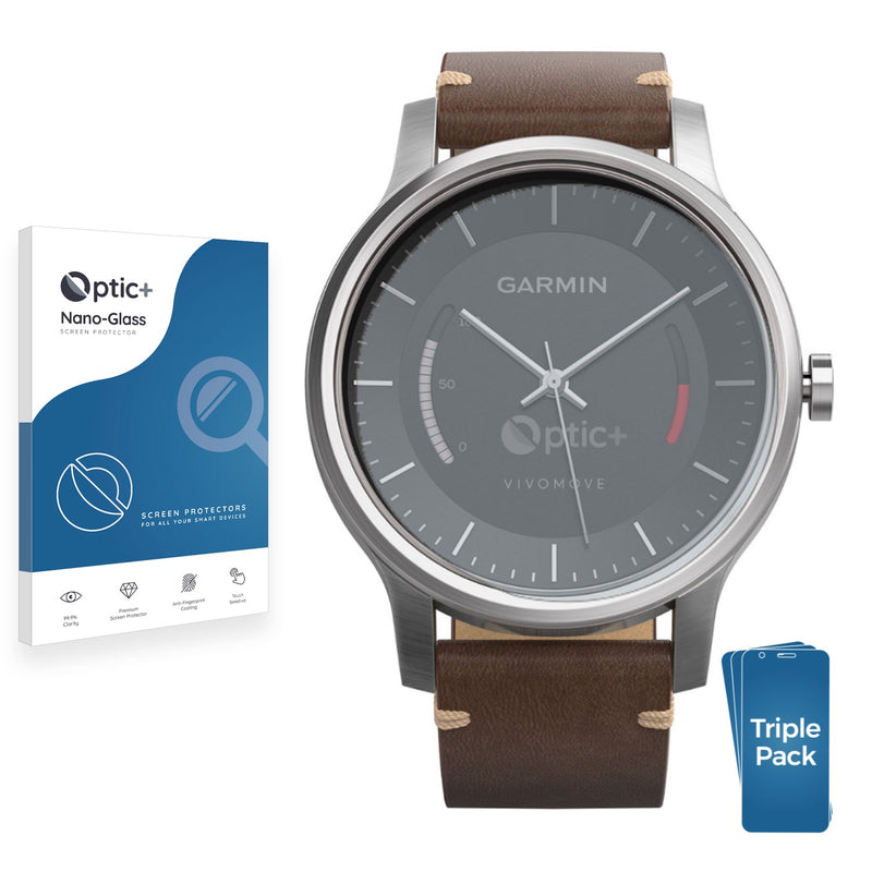 3pk Optic+ Nano Glass Screen Protectors for Garmin Vivomove