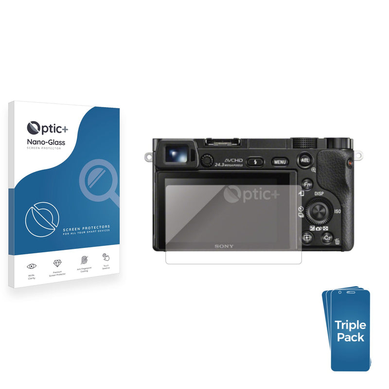 3pk Optic+ Nano Glass Screen Protectors for Sony Alpha 6000
