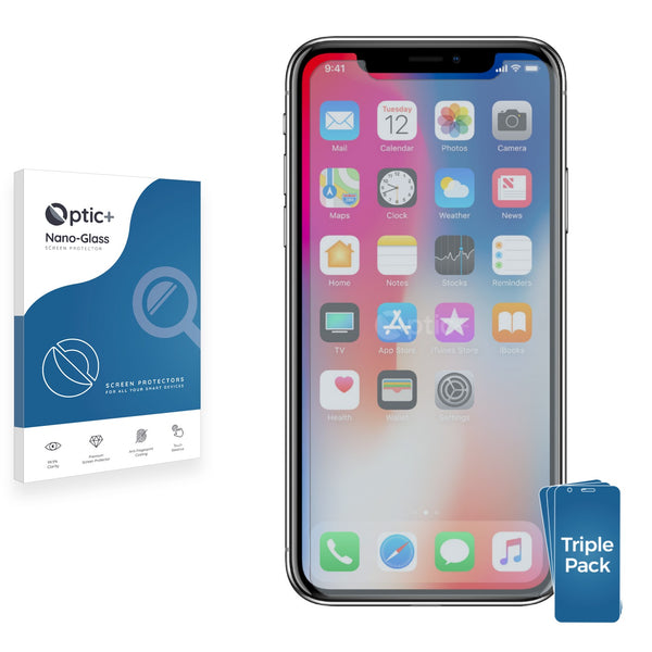 3pk Optic+ Nano Glass Screen Protectors for Apple iPhone X