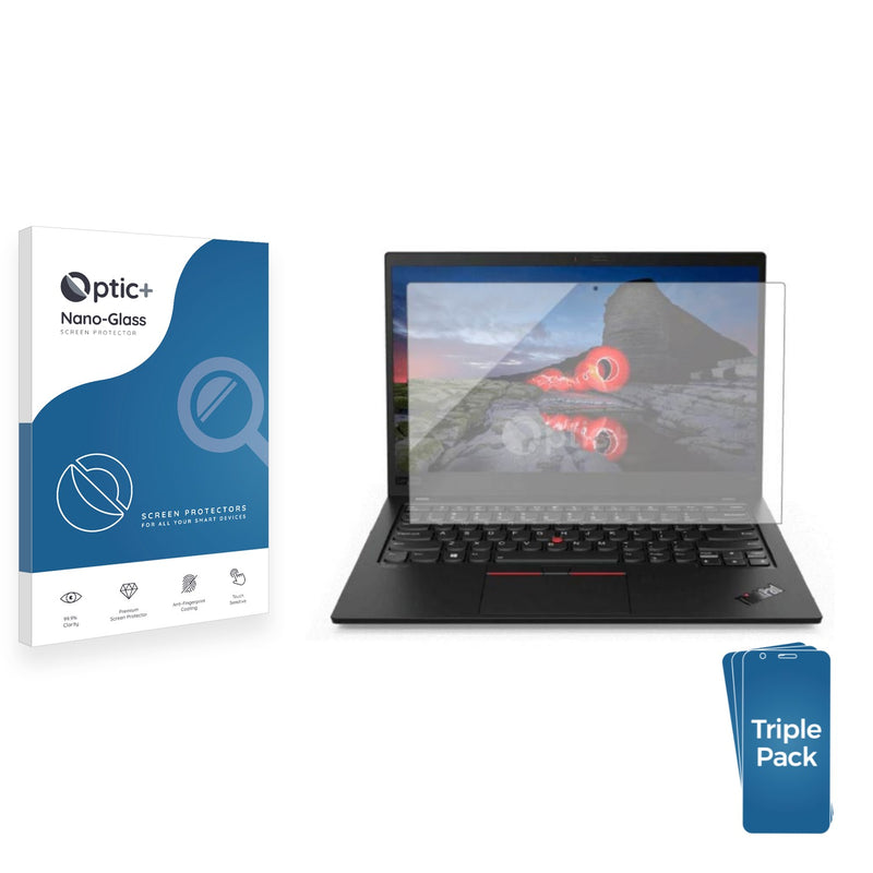 3pk Optic+ Nano Glass Screen Protectors for Lenovo ThinkPad X1 Carbon Non-Touch 14 (10. Gen.)