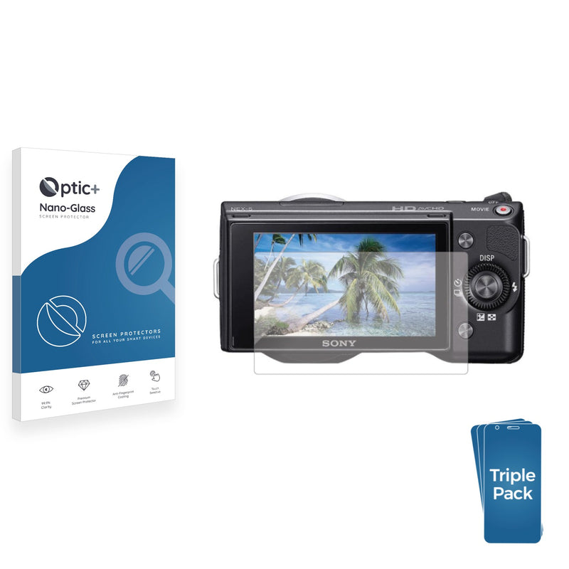 3pk Optic+ Nano Glass Screen Protectors for Sony Alpha NEX-5R