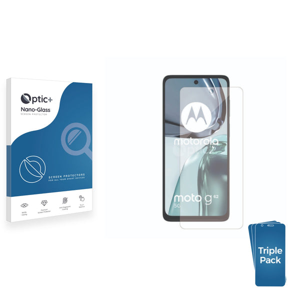 3pk Optic+ Nano Glass Screen Protectors for Motorola Moto G62 5G