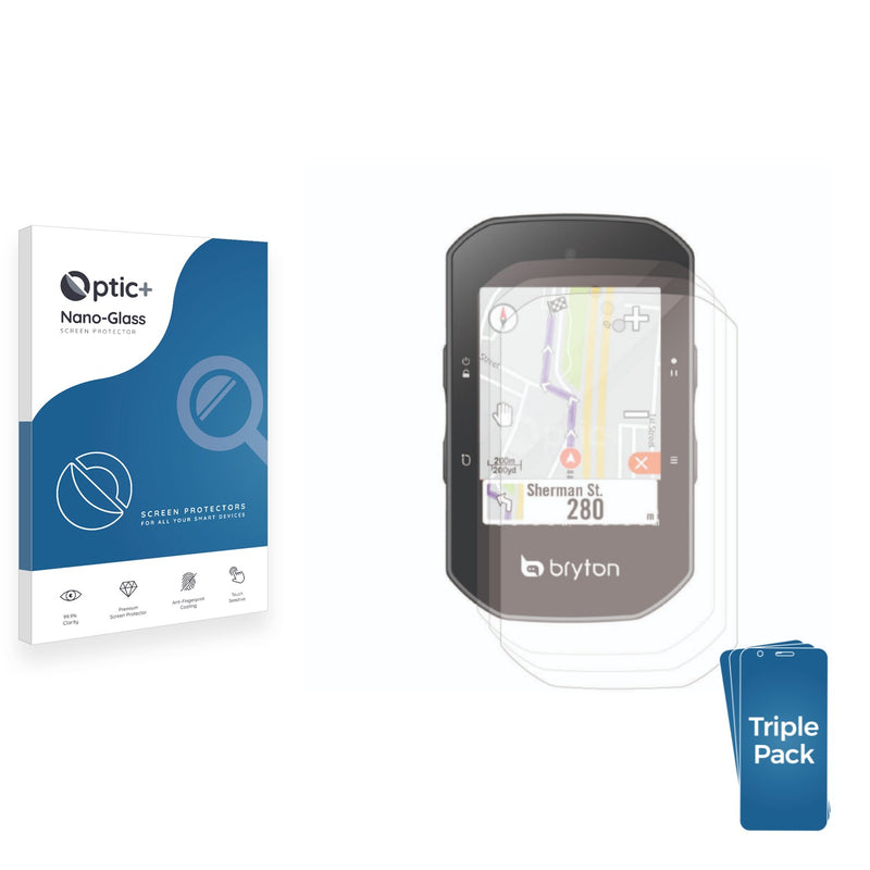 3-pack of Nano Glass screen protectors for Bryton Rider 550