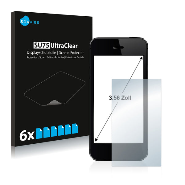 6x Savvies SU75 Screen Protector for Smartphones and Mobile Phones with 3.6 inch Displays [54.3 mm x 72 mm, 4:3]