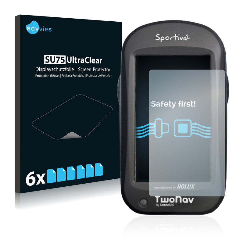 6x Savvies SU75 Screen Protector for CompeGPS TwoNav Sportiva2