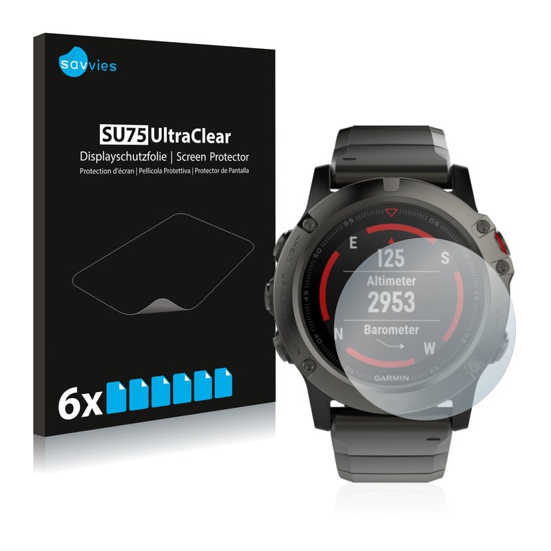 6x Savvies SU75 Screen Protector for Garmin fenix 5X (51 mm)