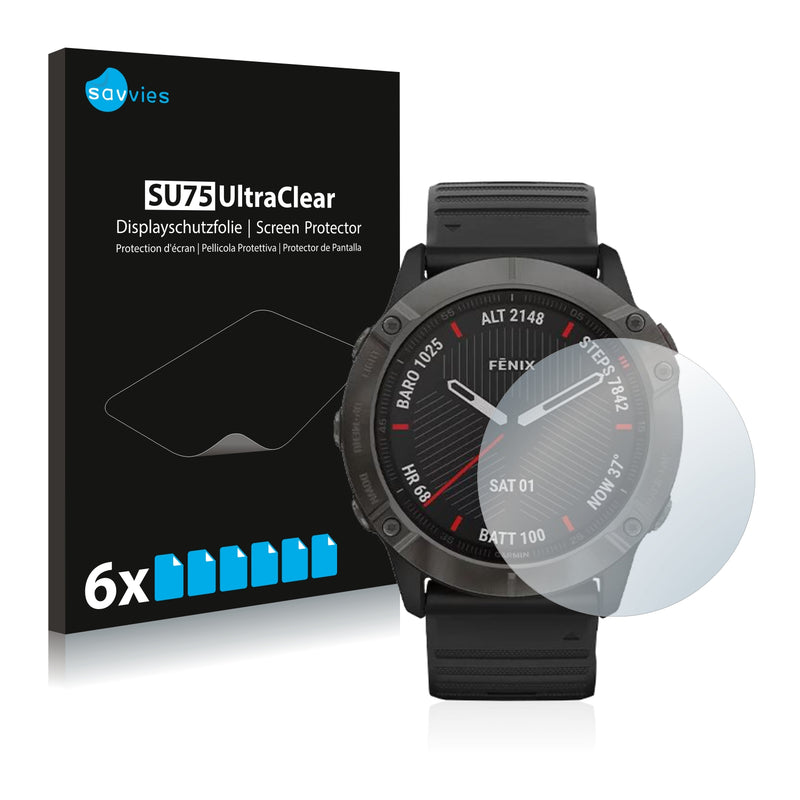 6x Savvies SU75 Screen Protector for Garmin Fenix 6X Pro