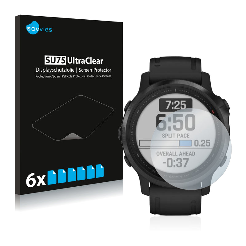 6x Savvies SU75 Screen Protector for Garmin Fenix 6S Pro