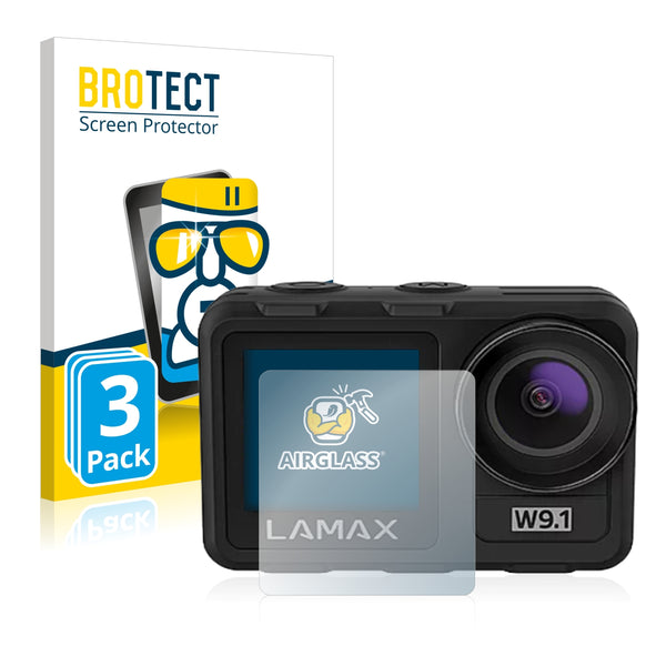 3x BROTECT AirGlass Glass Screen Protector for Lamax W9.1 (Front display)